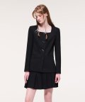 Square Neck Long Tweed Jacket, Black