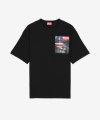 남성 나벨 페이스 프린트 반소매 티셔츠 - 블랙 / A124800PATI9XX
