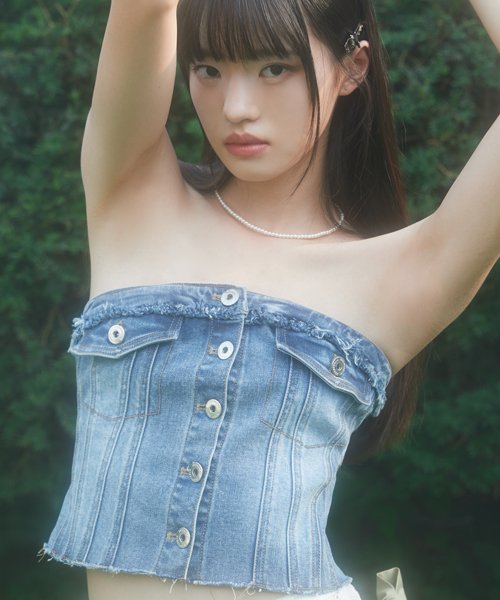 DENIM OFF SHOULDER TOP (BLUE)