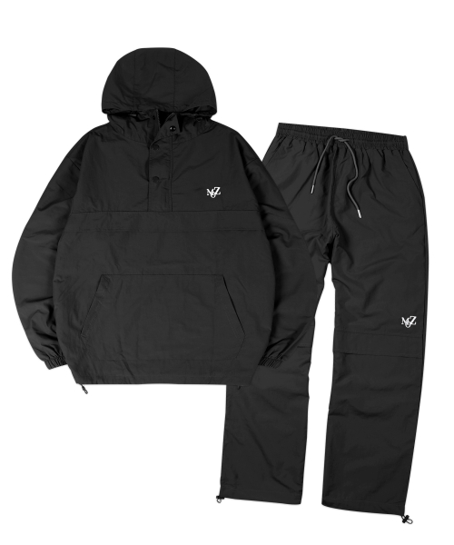 [SET] Комплект из мягкого сетчатого анорака и широких брюк Black
