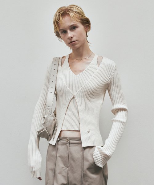 Cut Out Ribbed One пуговица Cardigan (Ivory)