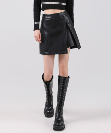 Chic Leather Slit Mini Skirt BLACK