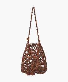 WOODEN BEADS BUCKET BAG - BROWN