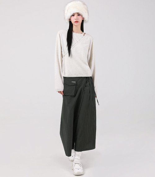 [AVANDRESS] 韓国人気★Greta Pocket Wrap Skirt 어반드레스(AVANDRESS) Greta Pocket Wrap Skirt DARK GREEN