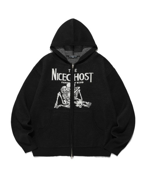 MUSINSA | NICEGHOSTCLUB KISS CLUB KNIT ZIP HOODIE_BLACK(NG2DFUK683A)