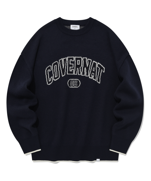 MUSINSA | COVERNAT Lambswool arch logo crew neck knit navy