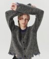 Mohair Reversible Knit Cardigan - Charcoal/Blue