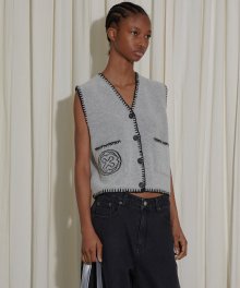 JACQUARD WOOL VEST - MELANGE GREY