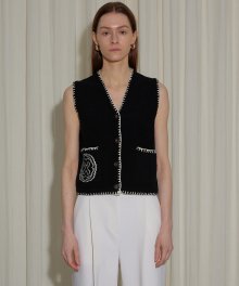 JACQUARD WOOL VEST - BLACK