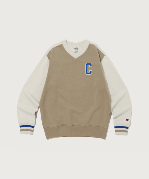 Свитшот с V-вырезом и колор-блоком Normal Beige