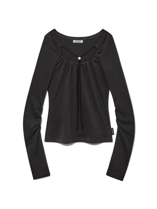 MUSINSA | GLOWNY RUI SHIRRING STRAP LONG SLEEVE (CHARCOAL)