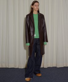 LEATHER FITTED HALF COAT - BROWN