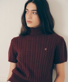 WOOL CABLE HALF SLEEVE KNIT BURGUNDY