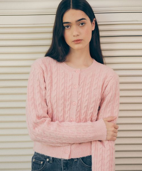 MUSINSA ROLAROLA SOFT CABLE CARDIGAN PINK