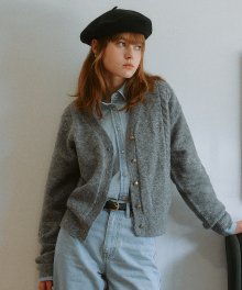 CABLE LINE V NECK CARDIGAN GRAY