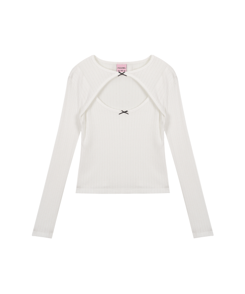 ITZAVIBE☆TWO RIBBON LONG SLEEVE MUSINSA公式 | ITZAVIBE TWO RIBBON LONG SLEEVE - WHITE