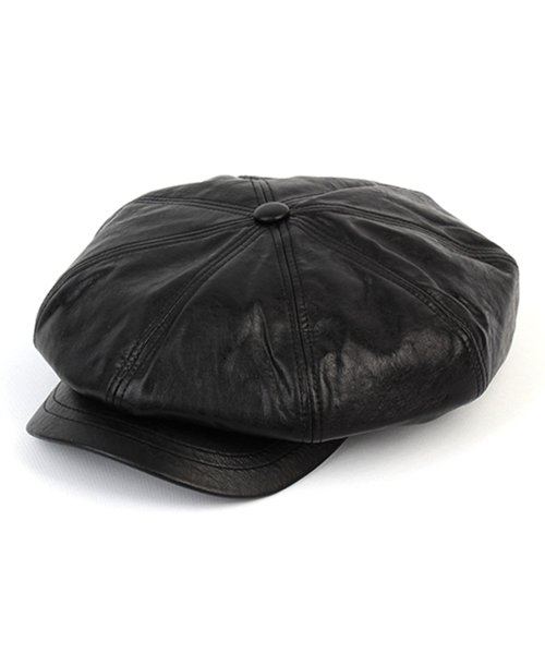 Black leather store newsboy cap