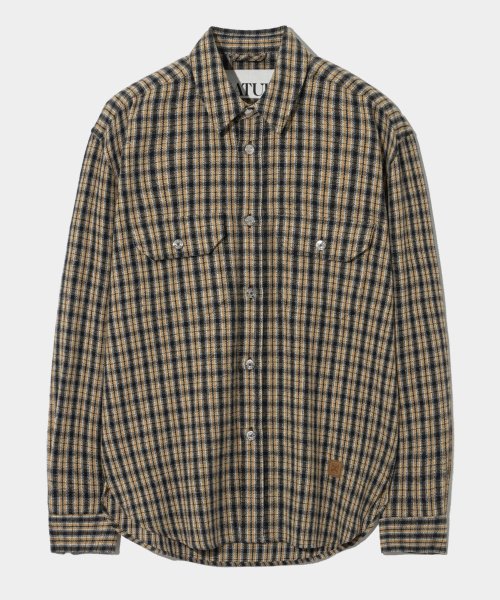 MUSINSA | SATUR Double pocket flannel check shirt sunset black