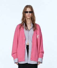 Signature daily over fit knit cardigan - MAGENTA