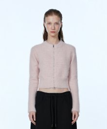 Hairy knit zip-up cardigan - DUSTY PINK