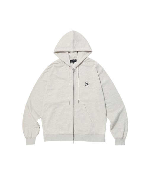 MUSINSA | WOOALONG Signature hood zip-up - OAT MEAL