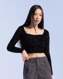 스퀘어넥 크롭 가디건 (BLACK)