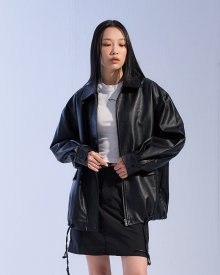 크랙 루즈핏 비건레더 자켓 (BLACK)