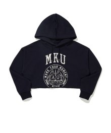 (W) CROP LOGO HOODIE NAVY