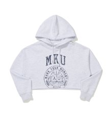 (W) CROP LOGO HOODIE GRAY