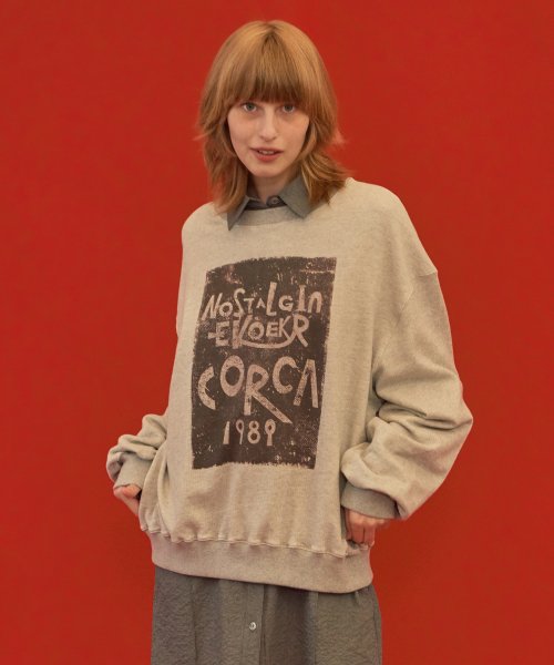 MUSINSA  CORCA Vintage Graphic Sweatshirt Melange Gray