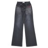 Heart Embroidery Jeans -[BLACK]