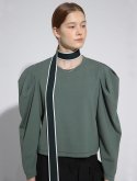 르이엘(LE YIEL) Volume Sleeve Crop Sweatshirt_Olive  Green 볼륨 슬리브 크롭 스웨트셔츠_올리브 그린