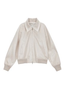 KNIT COLLAR FAUX LEATHER JUMPER IN IVORY