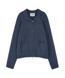 Wave Line Boucle Collar Knit Blue