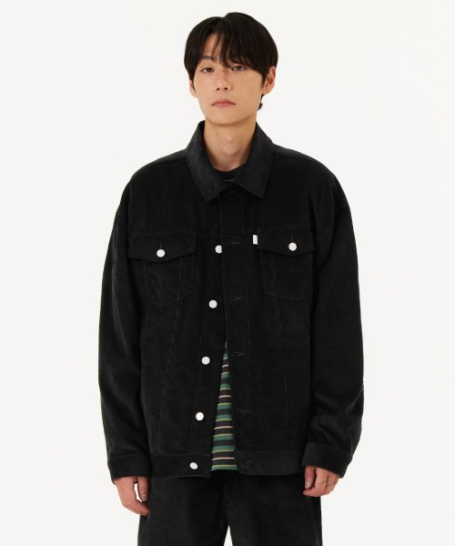 RELAXED CORDUROY TRUCKER JACKET - BLACK