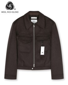 CASHMERE MILITARY ZIP-UP JACKET MELANGE BROWN