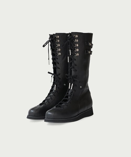 REAL GOAT LACE-UP LEATHER BOOTS SNEAKERS - BLACK