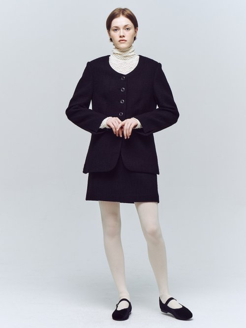 보카바카(VOCAVACA) [SET] U-Neck Tweed Jacket & Skirt - 사이즈