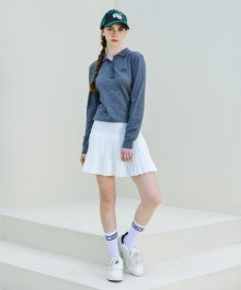 WARM PLEATS EMBROIDERED 기모 자수포인트 스커트 WHITE