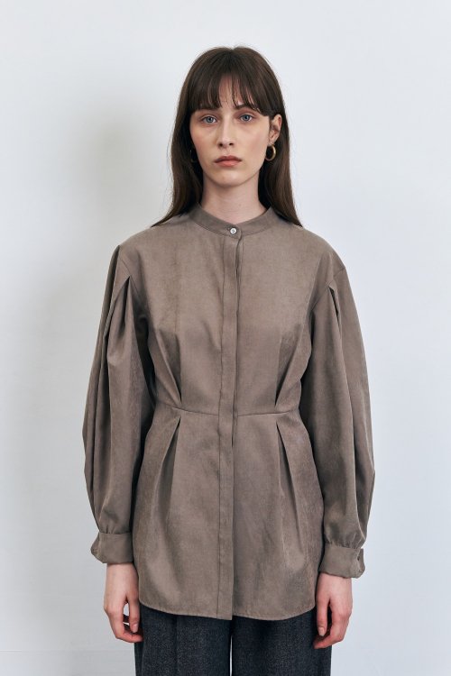 MUSINSA | KUMÉ Box Pleated Soft Volume Blouse, Taupe