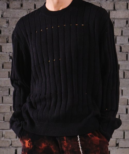 MUSINSA | DWS COMPANY Destroyed crew neck knit (black)