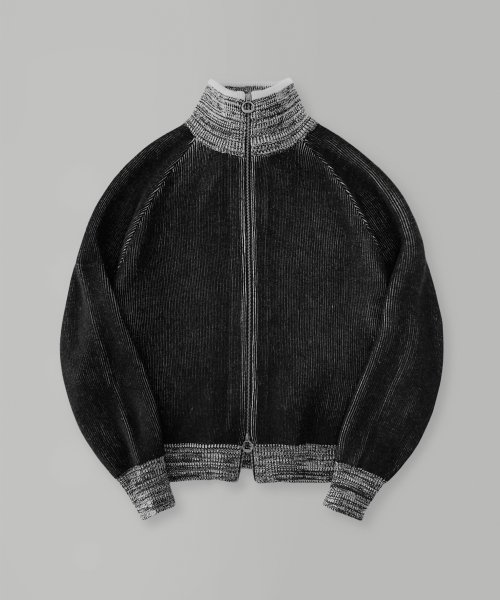 MUSINSA | LAFUDGESTORE Washed wool double knit zip-up_Black&Gray
