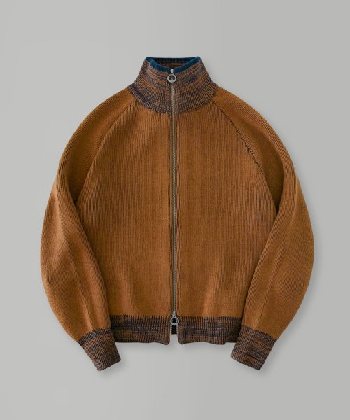 MUSINSA | LAFUDGESTORE Washed wool double knit zip-up_Reddish brown