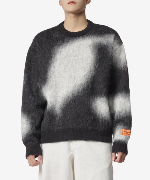 MUSINSA | HERON PRESTON Men's AOP Crew Neck Knit - Black:White