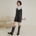 랭썬(LANGSON) LS_Daily black leather sleeveless dress