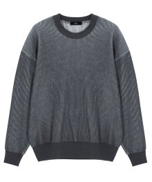 Two Tone Double Face Round Knit Pullover - Dark Grey