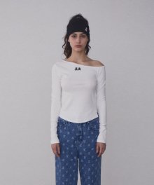 RR ONE SHOULDER LONG SLEEVE TOP_WHITE