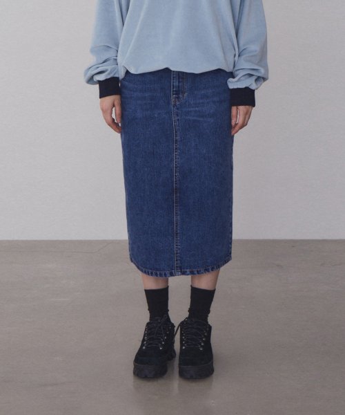 레스트앤레크레이션(REST&RECREATION) RR DENIM MIDI SKIRT_BLUE