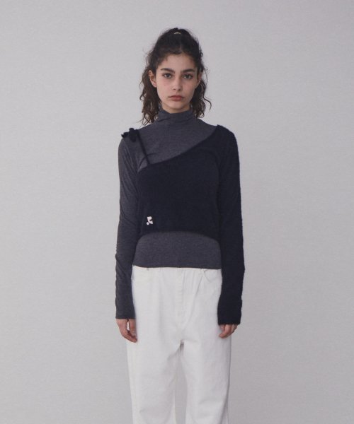 MUSINSA | REST&RECREATION RR UNBALANCE LAYERED KNIT TOP_BLACK
