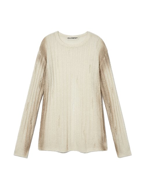 MUSINSA GLOWNY EAGLE DAMAGED WOOL KNIT TOP BEIGE